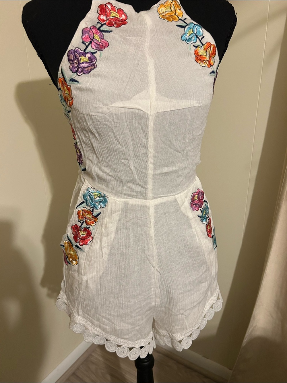 White Floral Embroidered One-Piece